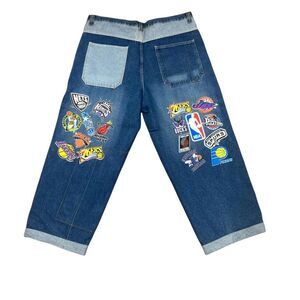 Vintage NBA Basketball Teams Patch Denim Jeans Retro Sports Streetwear